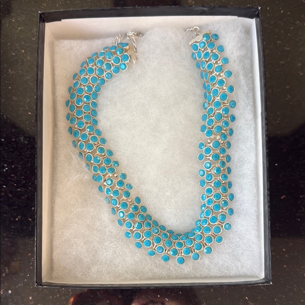 Natasha Couture Aqua and Silver Statement Necklace